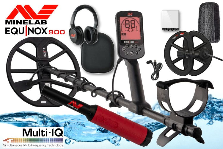 Metalldetektor Minelab Equinox 900 mit Funkkopfhörer und 2 Suchspulen sowie PRO-FIND 40 Pinpointer