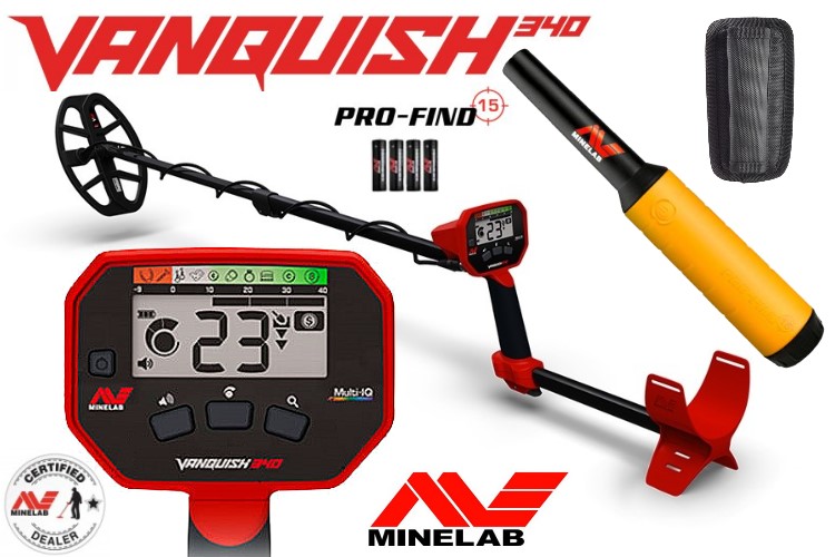 Ausrüstungspaket Metalldetektor Minelab Vanquish 340 mit Pro-Find 15 Pinpointer (Rabattpreis)